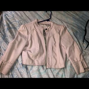 Pink crop leather jacket